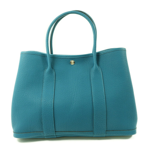 HERMES Negonda皮革Garden Party PM銀扣手挽袋Bleu Izmir