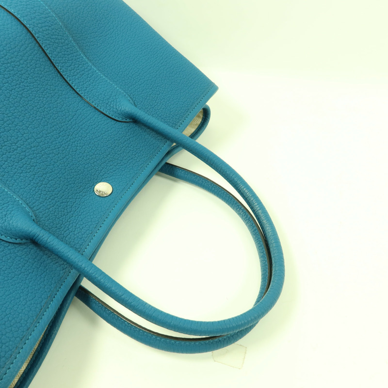 HERMES Negonda皮革Garden Party PM銀扣手挽袋Bleu Izmir-4