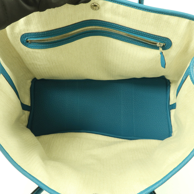 HERMES Negonda皮革Garden Party PM銀扣手挽袋Bleu Izmir-5