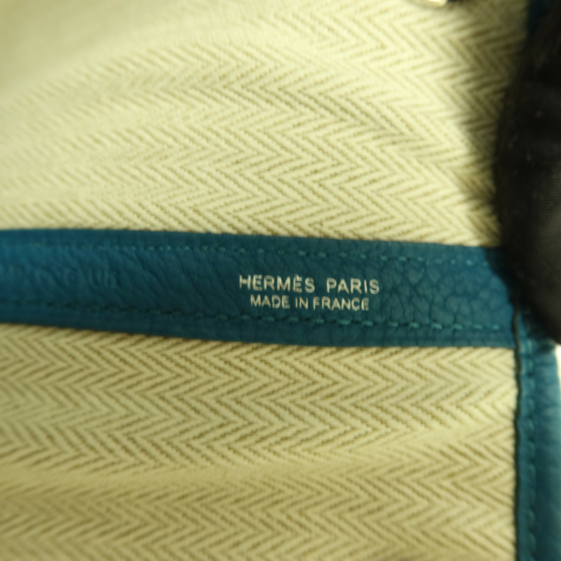 HERMES Negonda皮革Garden Party PM銀扣手挽袋Bleu Izmir-6