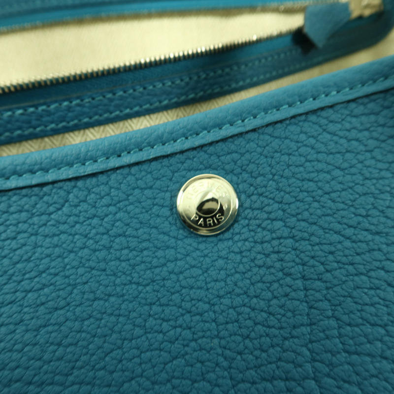 HERMES Negonda皮革Garden Party PM銀扣手挽袋Bleu Izmir-8