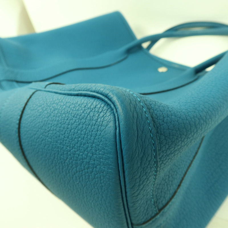 HERMES Negonda皮革Garden Party PM銀扣手挽袋Bleu Izmir-9