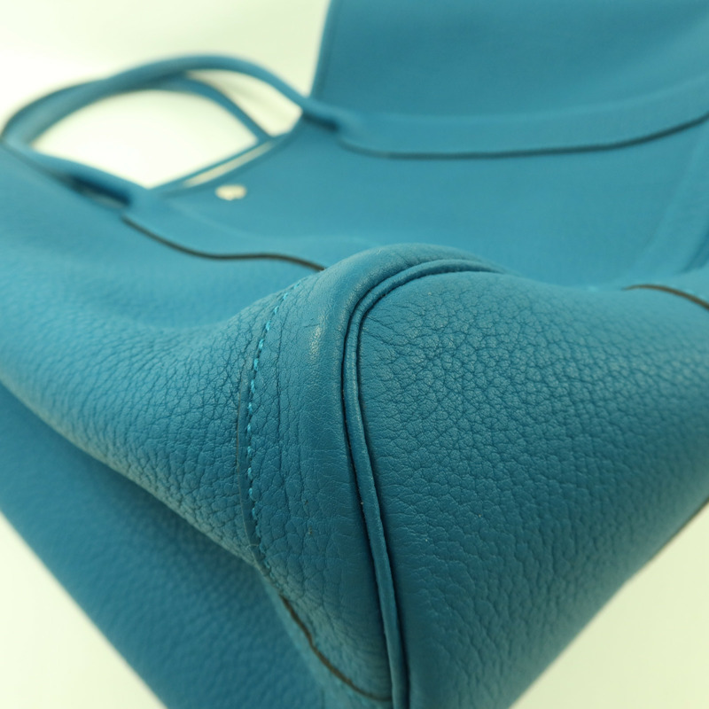 HERMES Negonda皮革Garden Party PM銀扣手挽袋Bleu Izmir-10