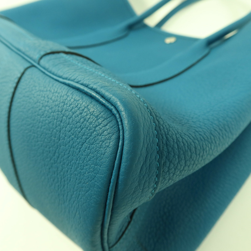 HERMES Negonda皮革Garden Party PM銀扣手挽袋Bleu Izmir-11