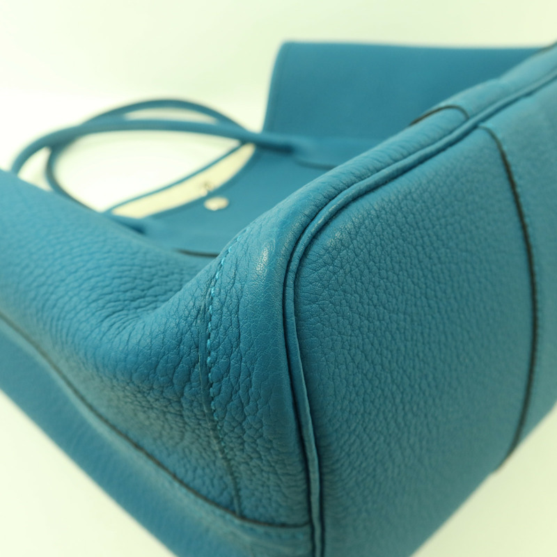 HERMES Negonda皮革Garden Party PM銀扣手挽袋Bleu Izmir-12