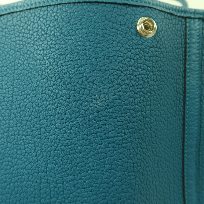 HERMES Negonda皮革Garden Party PM銀扣手挽袋Bleu Izmir-15