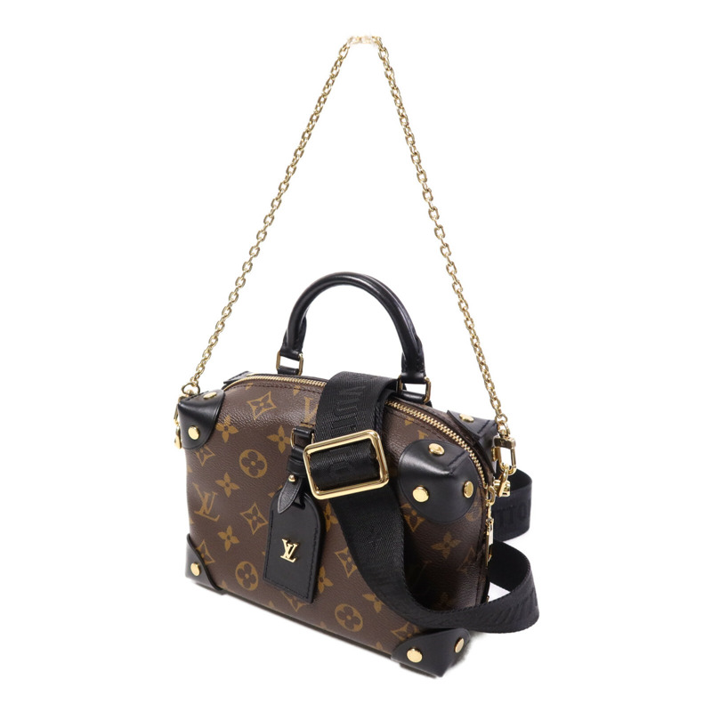 LOUIS VUITTON Monogram Petite Malle Souple金扣手挽肩背兩用袋棕色-2