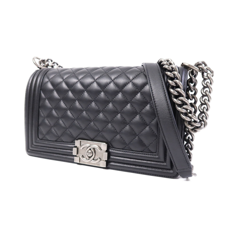 CHANEL 羊皮皮革Boy 25銀扣肩背袋-2