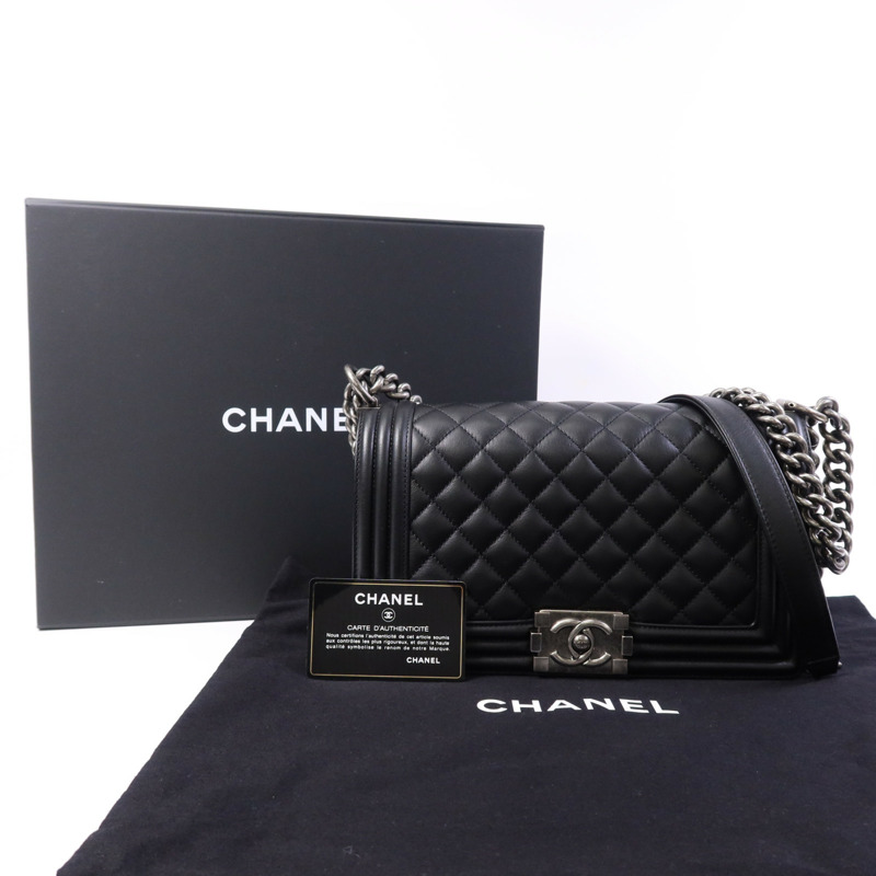 CHANEL 羊皮皮革Boy 25銀扣肩背袋-14