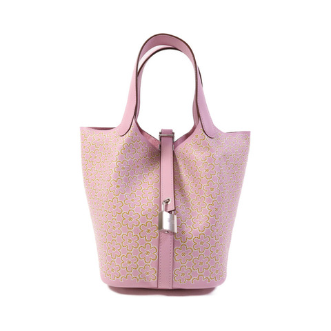 HERMES Swift皮革Picotin PM銀扣手挽袋Mauve Sylvestre