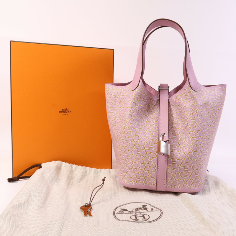 HERMES Swift皮革Picotin PM銀扣手挽袋Mauve Sylvestre-13