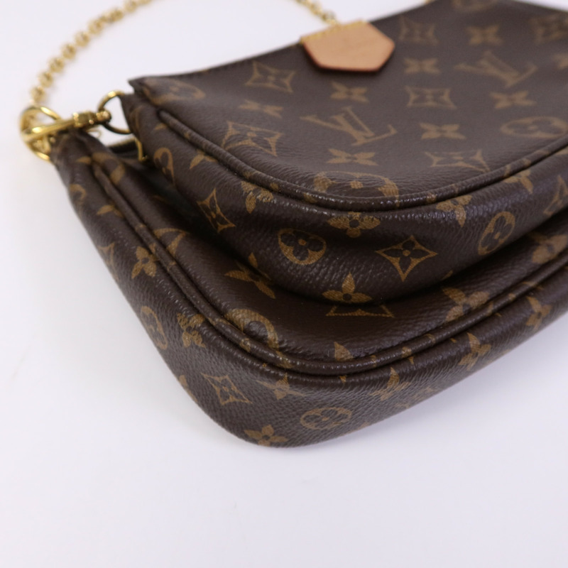 LOUIS VUITTON Monogram Multi Pochette Accessoires金扣手挽肩背兩用袋棕色-5