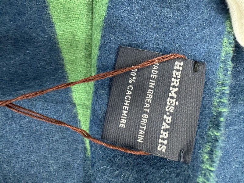 Hermes 愛馬仕羊絨圍巾 拼色馬頭 Casaque Love Story 綠/藍 30*140cm 全新-3