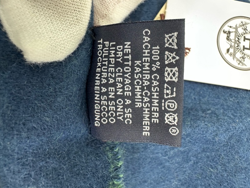 Hermes 愛馬仕羊絨圍巾 拼色馬頭 Casaque Love Story 綠/藍 30*140cm 全新-4