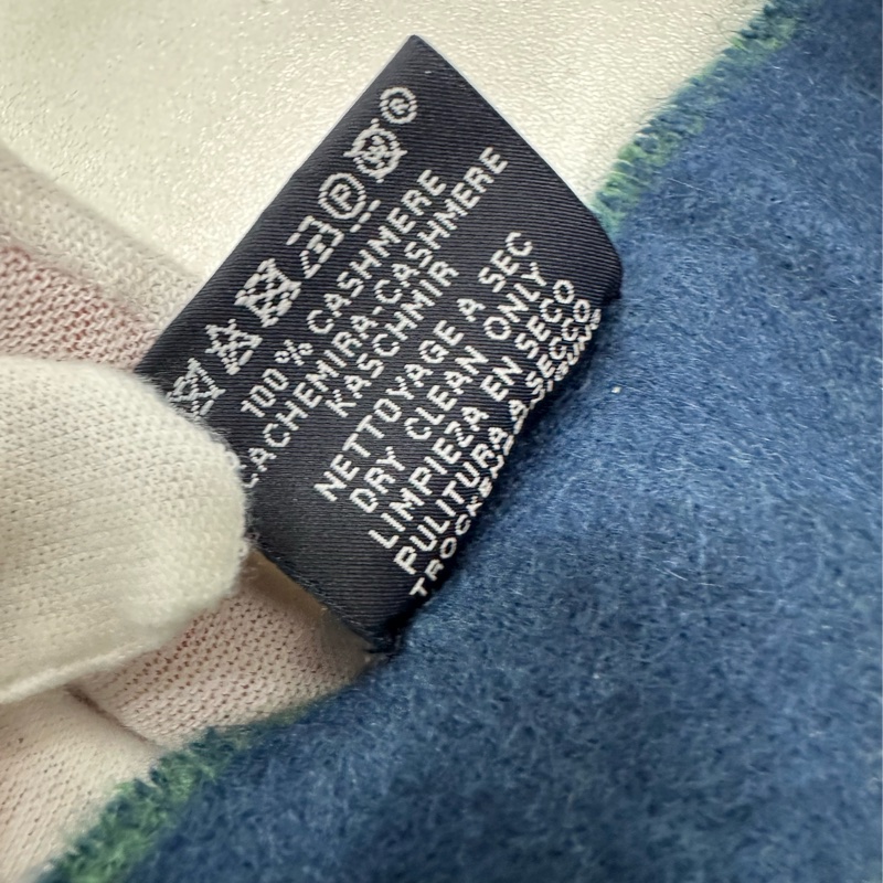 Hermes 愛馬仕羊絨圍巾 拼色馬頭 Casaque Love Story 綠/藍 30*140cm 全新-4