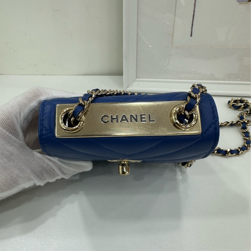 Chanel trendy cc迷你V紋 藍色 小盒子包 鏈條包 單肩包 27開無卡 尺寸11.5x11.5x5cm-4