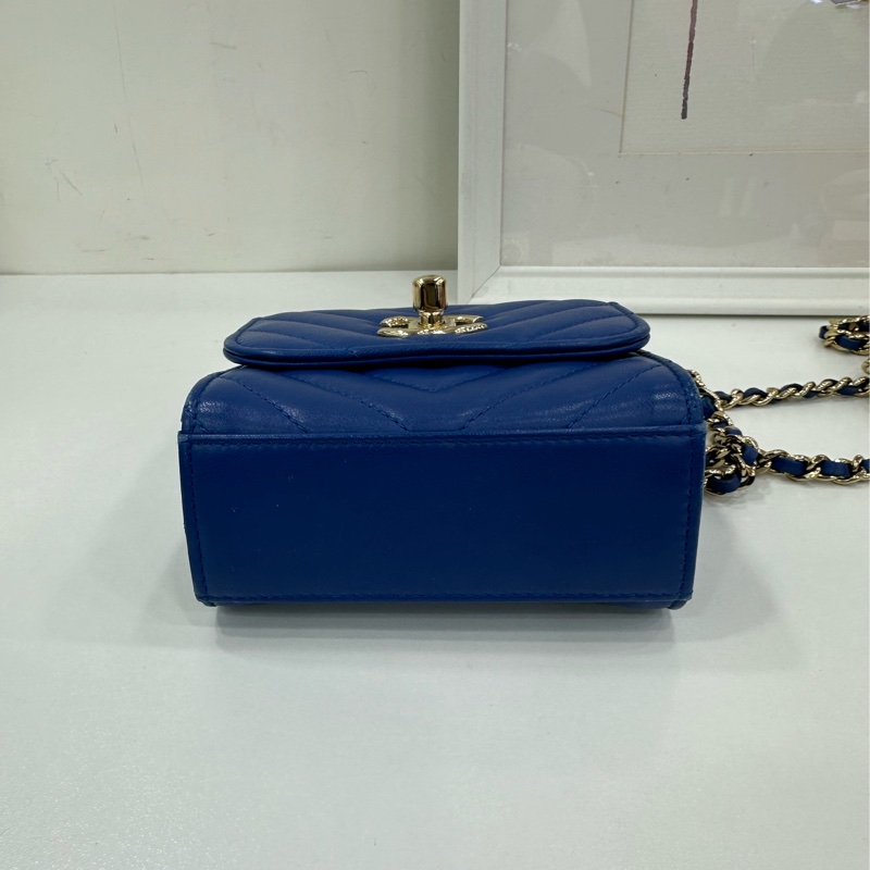 Chanel trendy cc迷你V紋 藍色 小盒子包 鏈條包 單肩包 27開無卡 尺寸11.5x11.5x5cm-5