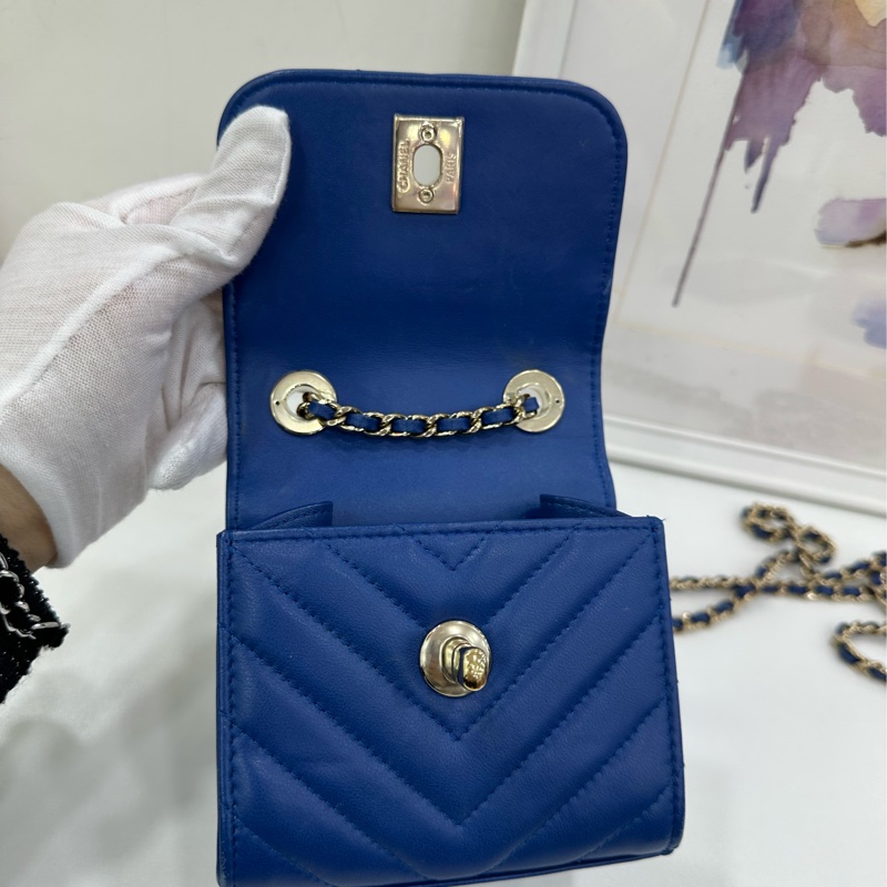 Chanel trendy cc迷你V紋 藍色 小盒子包 鏈條包 單肩包 27開無卡 尺寸11.5x11.5x5cm-6