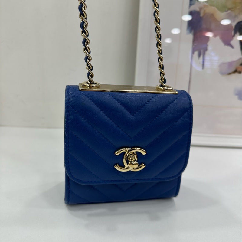 Chanel trendy cc迷你V紋 藍色 小盒子包 鏈條包 單肩包 27開無卡 尺寸11.5x11.5x5cm-8