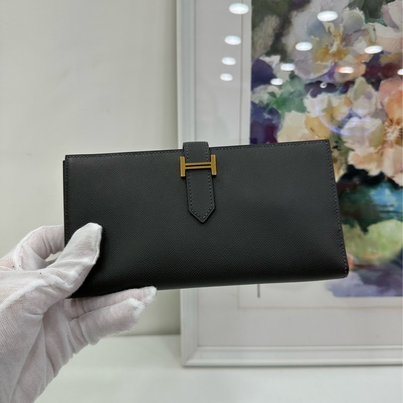Hermes bearn 長版皮夾 8F錫器灰金扣 W刻-4