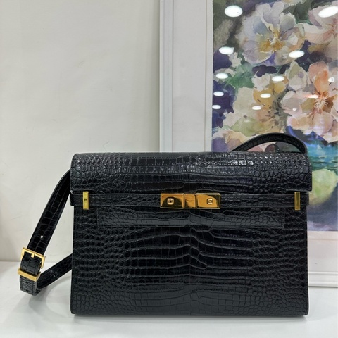 YSL聖羅蘭 曼哈頓中型黑金鱷壓紋 size：29*20*8cm