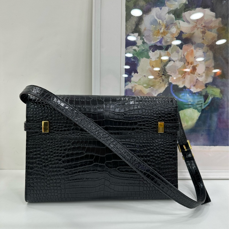 YSL聖羅蘭 曼哈頓中型黑金鱷壓紋 size：29*20*8cm-1