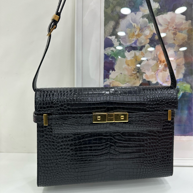 YSL聖羅蘭 曼哈頓中型黑金鱷壓紋 size：29*20*8cm-4
