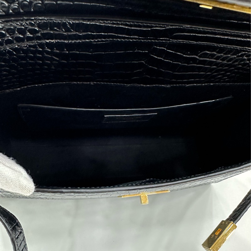 YSL聖羅蘭 曼哈頓中型黑金鱷壓紋 size：29*20*8cm-6