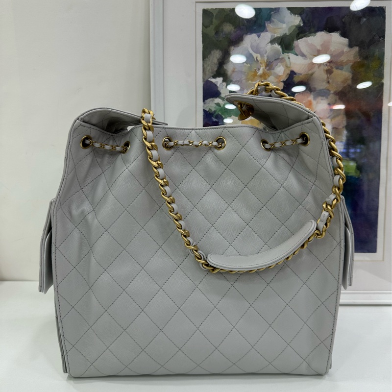 Chanel 香奈兒 25A 25bag hobo單肩包腋下包 荔枝皮 淺灰金 中號 超級火爆 配件 小票-3