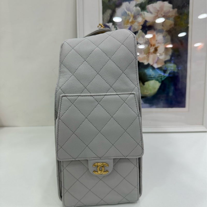 Chanel 香奈兒 25A 25bag hobo單肩包腋下包 荔枝皮 淺灰金 中號 超級火爆 配件 小票-5