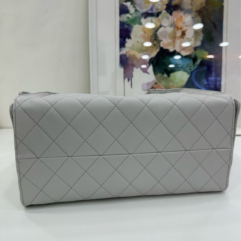 Chanel 香奈兒 25A 25bag hobo單肩包腋下包 荔枝皮 淺灰金 中號 超級火爆 配件 小票-6