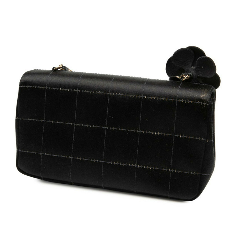 香奈兒 (CHANEL) Coco Mark 山茶花巧克力棒鏈條迷你單肩包，黑色緞面和羊皮材質，女士款-1