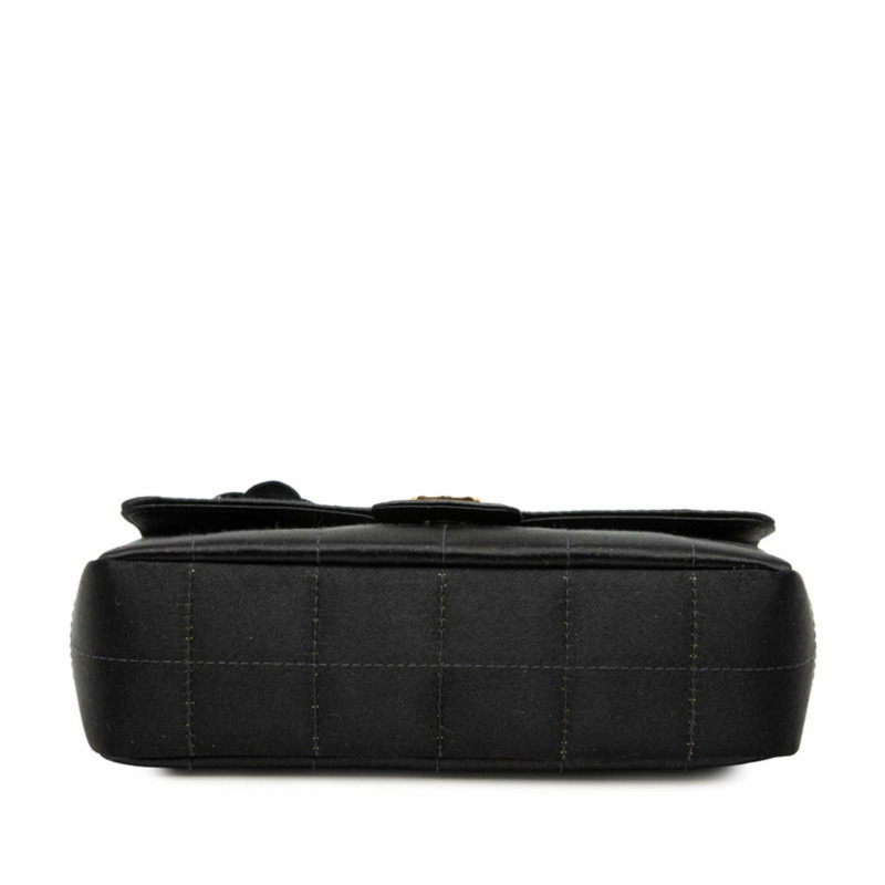 香奈兒 (CHANEL) Coco Mark 山茶花巧克力棒鏈條迷你單肩包，黑色緞面和羊皮材質，女士款-2