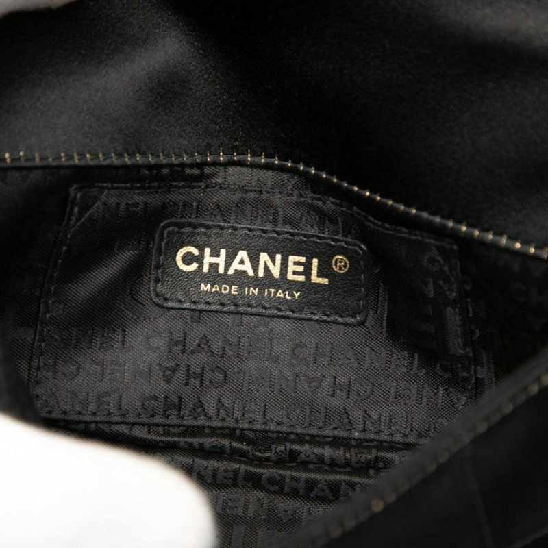 香奈兒 (CHANEL) Coco Mark 山茶花巧克力棒鏈條迷你單肩包，黑色緞面和羊皮材質，女士款-4