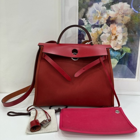 Hermes 深紅色拼極致粉herbag31，Z刻
