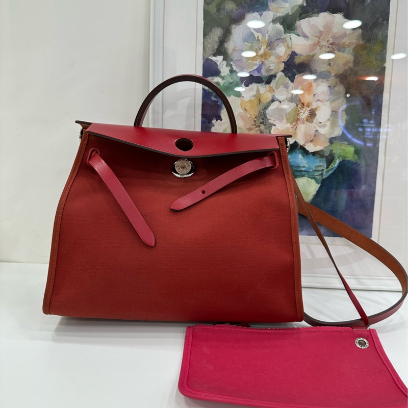 Hermes 深紅色拼極致粉herbag31，Z刻-1