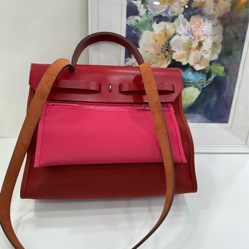 Hermes 深紅色拼極致粉herbag31，Z刻-2