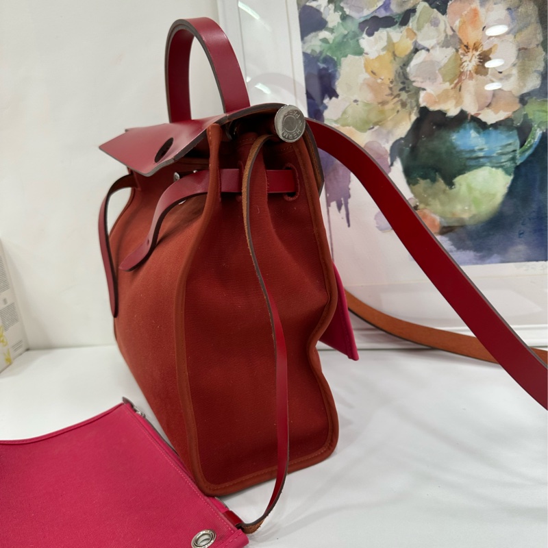 Hermes 深紅色拼極致粉herbag31，Z刻-4