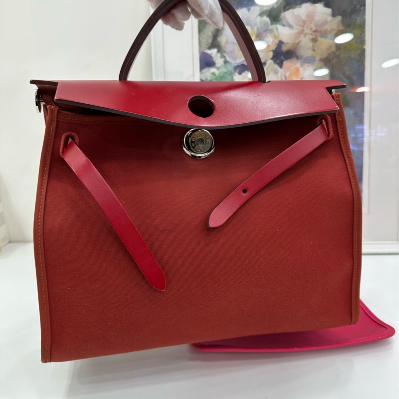 Hermes 深紅色拼極致粉herbag31，Z刻-5