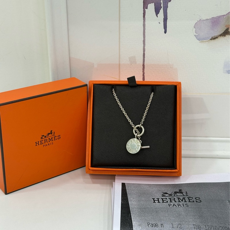 HERMES 愛馬仕銀飾 圓餅項鍊-0