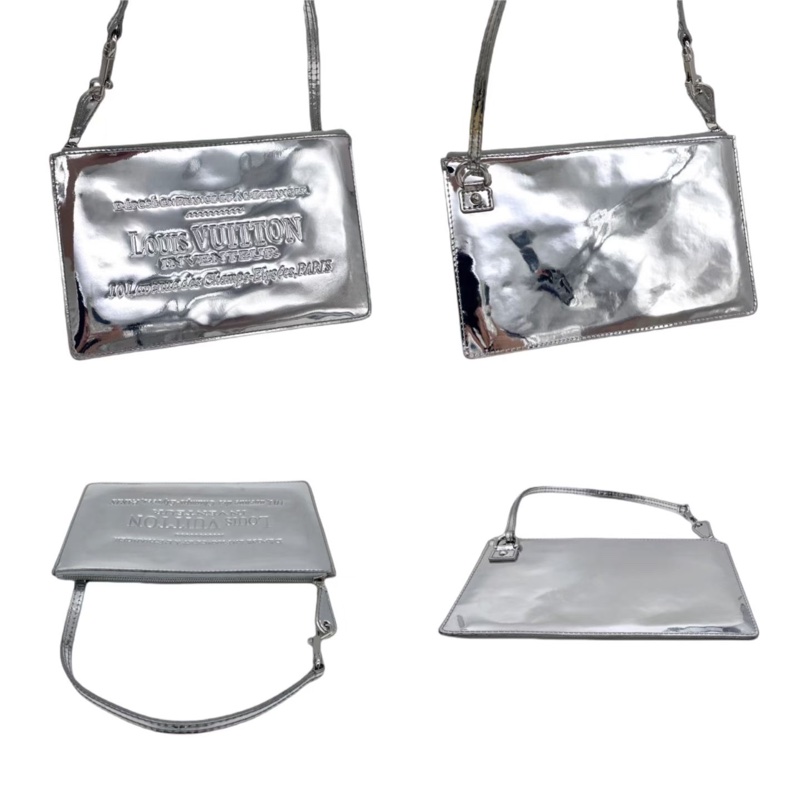 「JL精品代購」98新 LV超級限量銀色鏡面麻將包腋下包-4