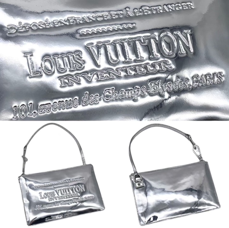 「JL精品代購」98新 LV超級限量銀色鏡面麻將包腋下包-5
