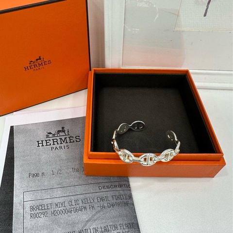 Hermes 愛馬仕 經典豬鼻子半開銀手鐲 SH號 925純銀