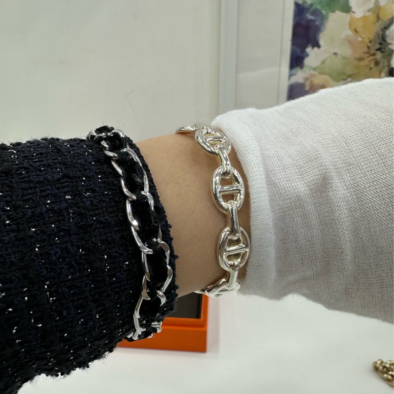 Hermes 愛馬仕 經典豬鼻子半開銀手鐲 SH號 925純銀-1