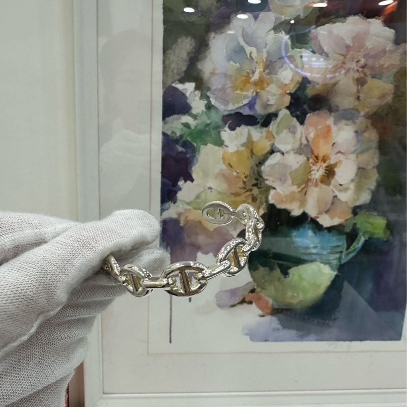 Hermes 愛馬仕 經典豬鼻子半開銀手鐲 SH號 925純銀-2