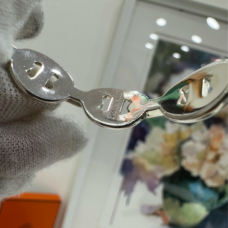 Hermes 愛馬仕 經典豬鼻子半開銀手鐲 SH號 925純銀-3