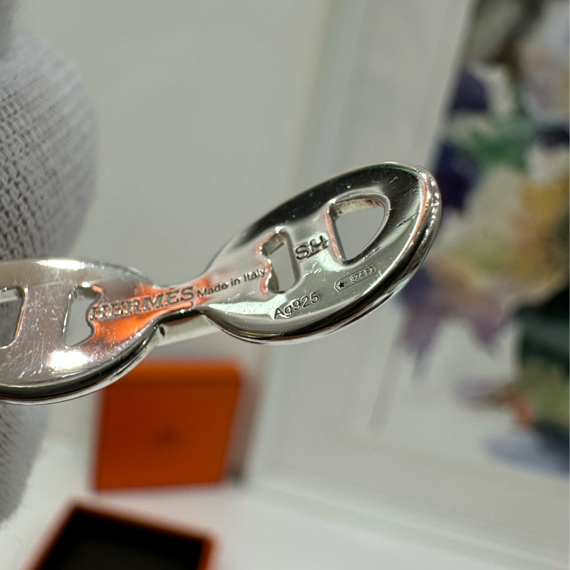 Hermes 愛馬仕 經典豬鼻子半開銀手鐲 SH號 925純銀-4