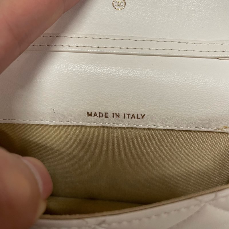 香奈兒/Chanel 小金球白色羊皮零錢鏈條斜背包-10