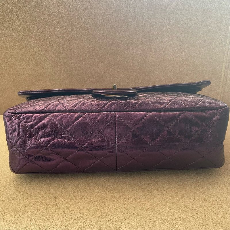 香奈兒/Chanel 2.55電光紫色銀扣大號鏈條包-7