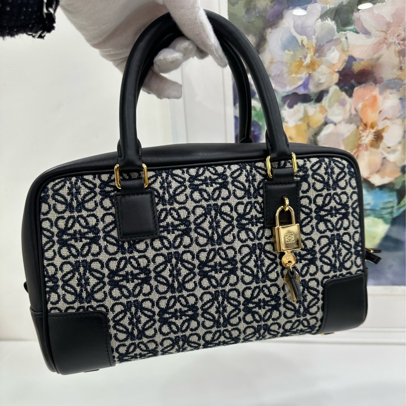 Loewe羅意威Amazona復古提花波士頓 老花拼皮 金扣 可手提斜挎 尺寸23*15*9-5